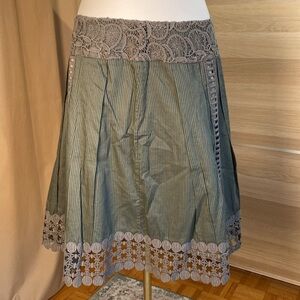 Sita Murt European Designer Olive Cotton Lace A-Line Skirt | EU 42 US 10